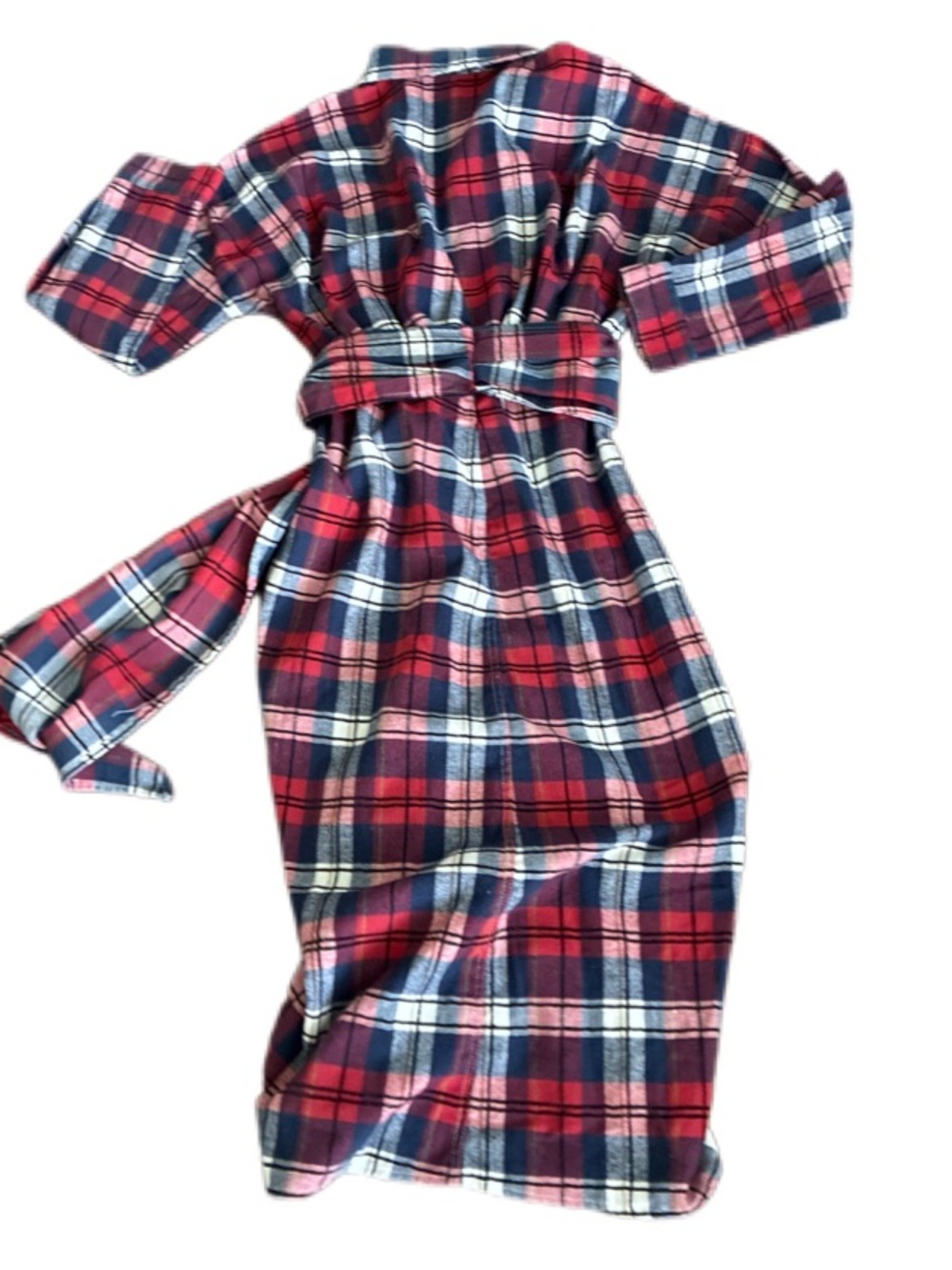 Women Plaid Flannel - bodycon dress Red/Navy white
